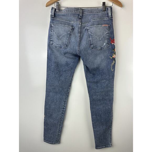 Hudson Nico Mid Rise Ankle Embroidered Distressed Skinny Jeans Women's Size 27 - Picture 11 of 14
